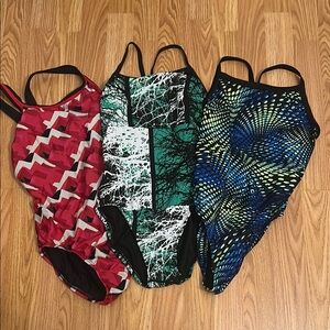 Stylish Kids One Piece Swimsuit Set - Red, Green, Blue